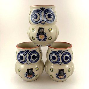 Set of 3 Yokohama Studio Miyabi Owl Coffee Mugs 3-D Hand Painted Textured Boho